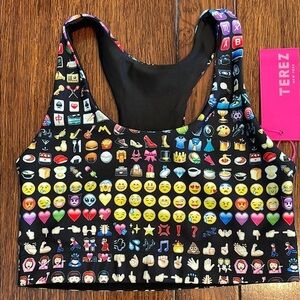 Terez Hi Shine Emoji Print Sports Bra Crop Top Racerback XS NWT